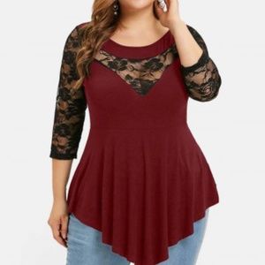 Lace Panel Asymmetrical Plus Size Shirt NWT